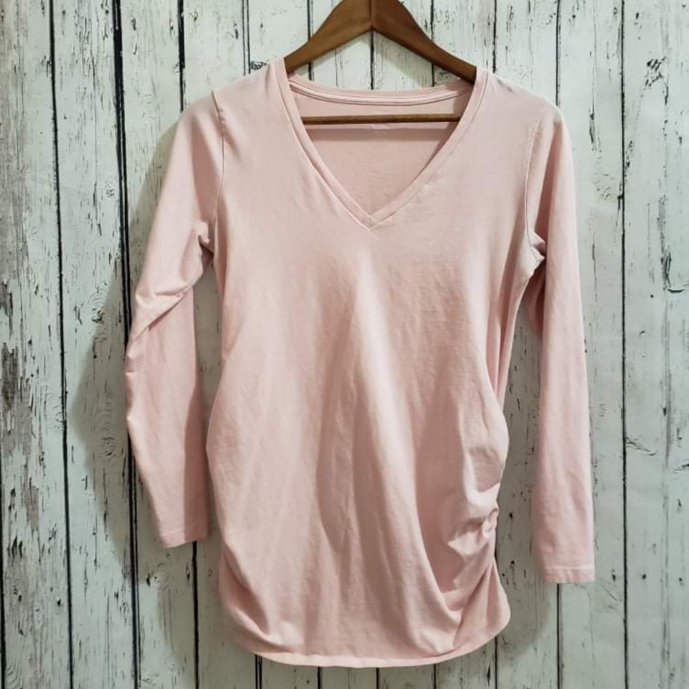 (M) Old Navy Light Pink Long Sleeve Maternity Shirt | Ruched Sides | Size Medium